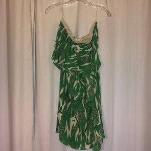 Palm print strapless dress